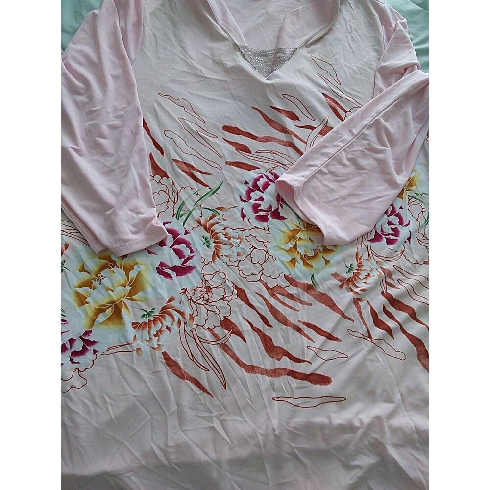 JM Collection Blue Floral Zen Garden Embellished Neckline Top Blouse Size 1X